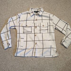 Kendall + Kylie Button Down Flannel Plaid Shacket Shirt Womens Small Cream